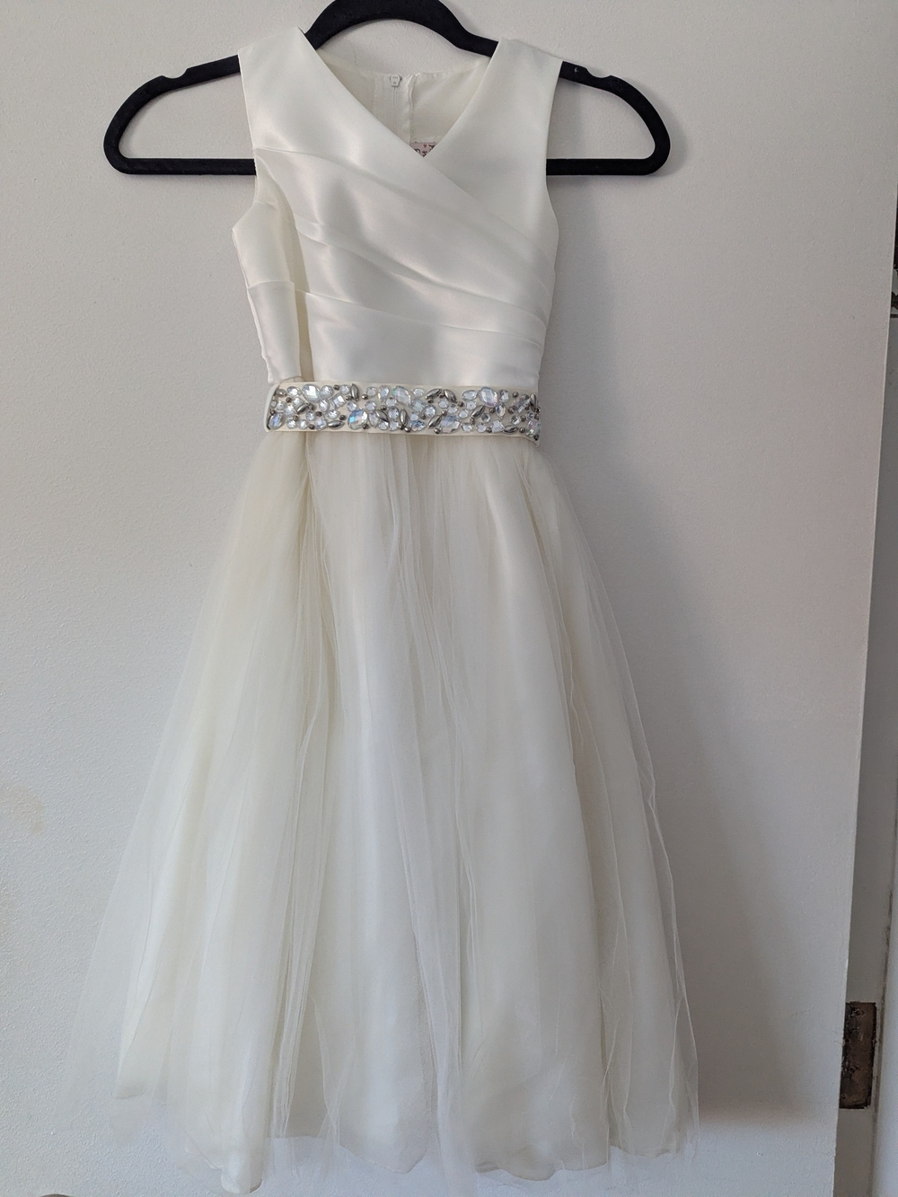 Ivory Beaded Waist Tulle Flower Girl Dress